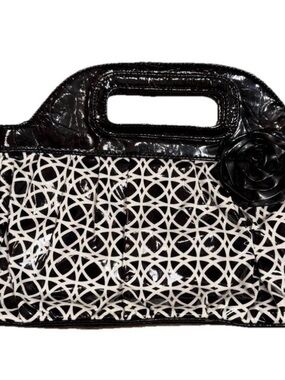 Vera Bradley y2k Black & White Patterned Patent Handbag with Floral Accent